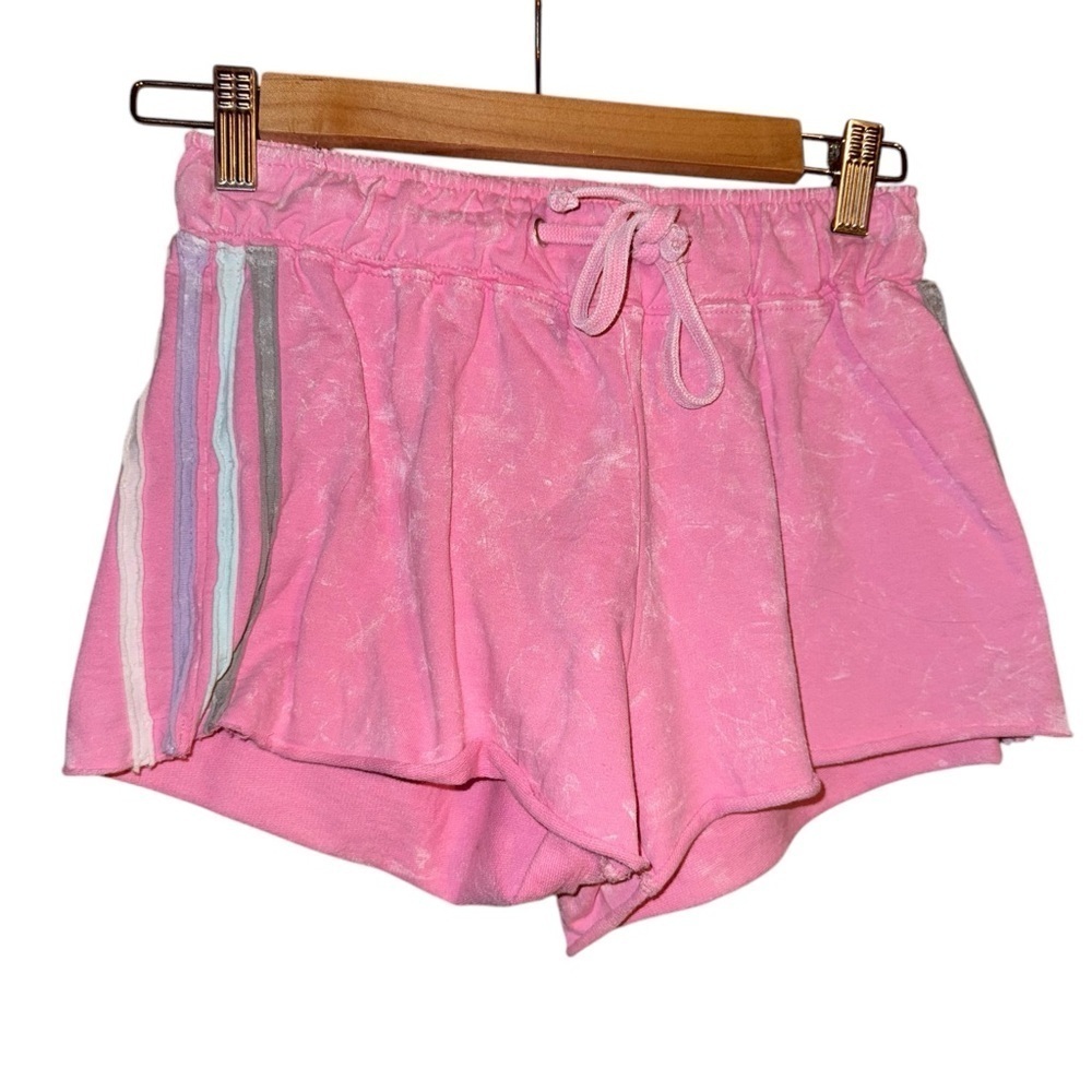 NWT BLOOM + POP Pink Stripe Acid Wash Raw Edge Juniors Short Shorts Barbiecore S - Picture 3 of 14
